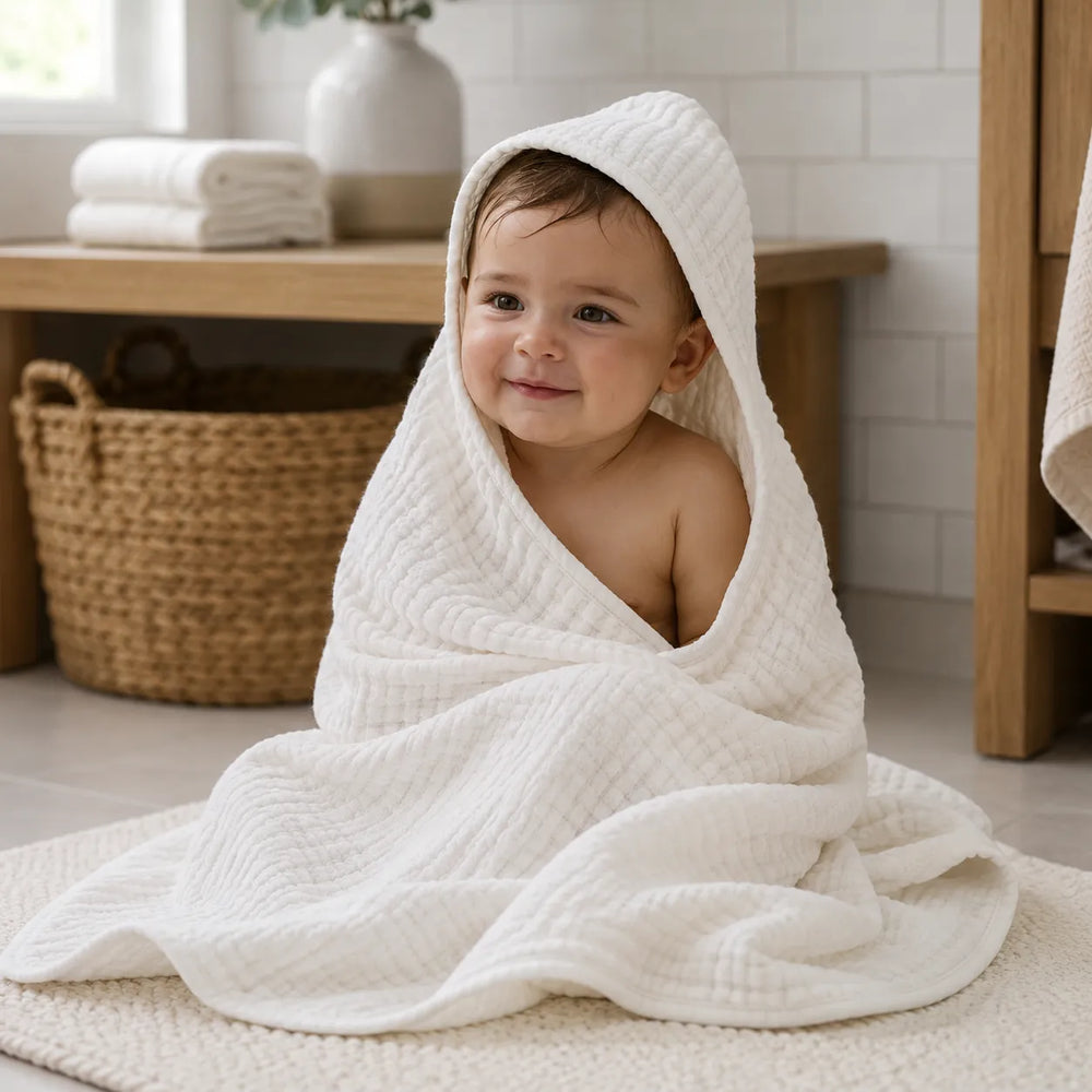 Cape de bain bébé en mousseline