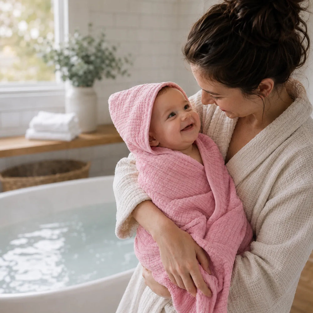 Cape de bain bébé en mousseline