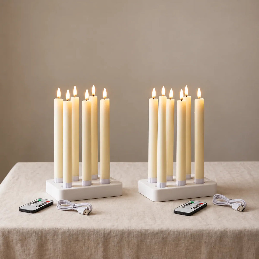 Wove Luma 2 lots : 12 bougies flambeaux LED sur deux socles avec deux télécommandes et deux câbles USB-C