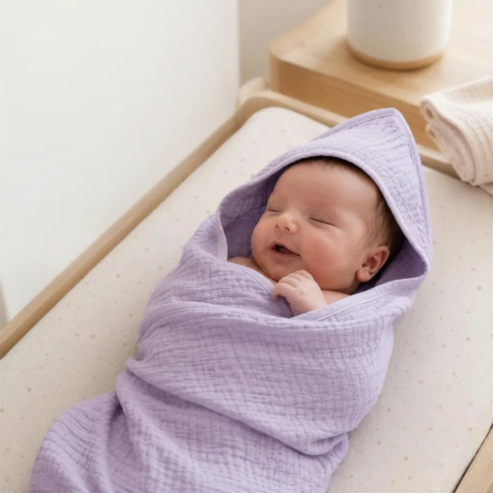 Cape de bain bébé en mousseline